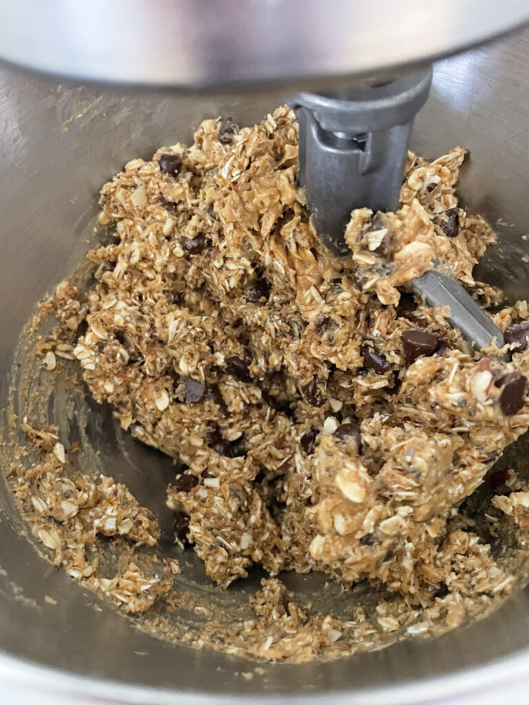 peanut butter energy bites in the stand mixer